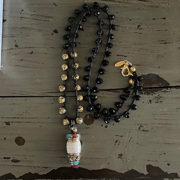 handmade Jewelry - Handmade Chain Lava Stone tribal pendant necklace